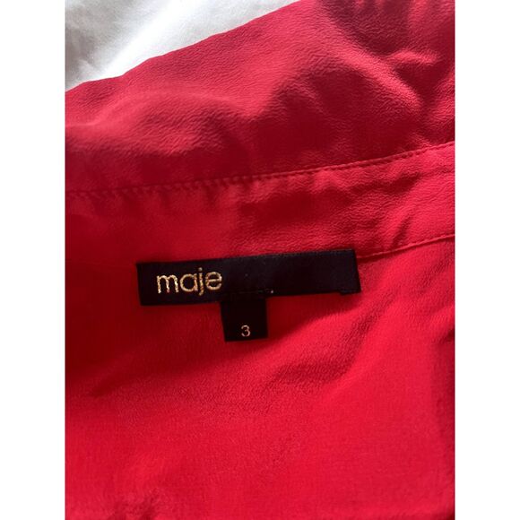 Womens Maje 100% Silk Red Callie Blouse Top Ruffle Long Sleeve Size 3 (Large) - Picture 5 of 9